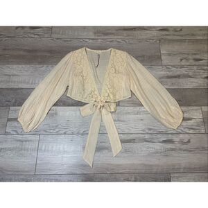 Promesa cream long sleeve tie front crop top/shrug size S